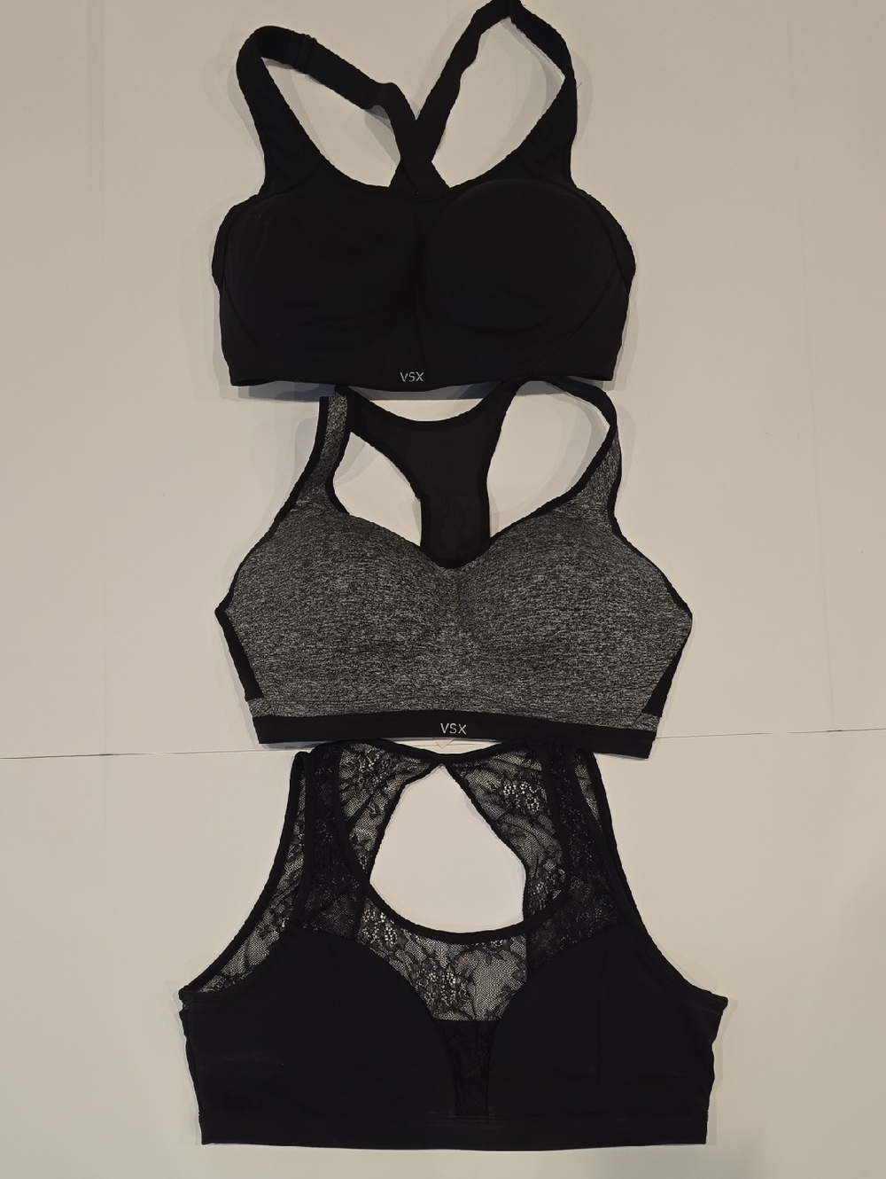 VSX Black & Gray Racerback Sports Bra Trio B1